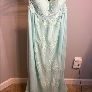 NWT Elegant Strapless Lace Dress in Light Teal
